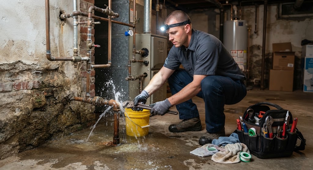 Technician conducting water leak detection in East Orange NJ